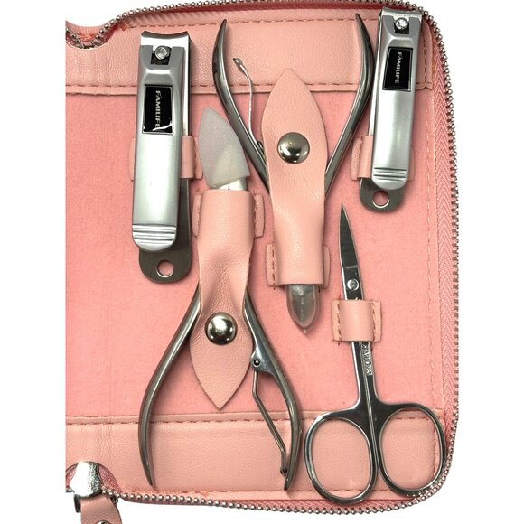 NEW Familife Manicure Pedicure Set With 11 Tools In Pink PU Leather Case - Picture 6 of 11